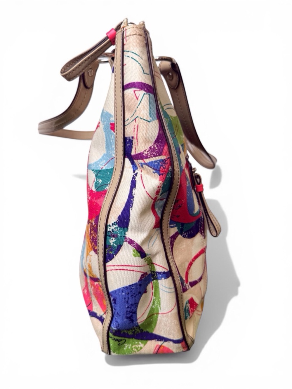 Coach Poppy Signature Canvas Hallie East/West Logo Tote Taupe/Multi EUC - Picture 7 of 11
